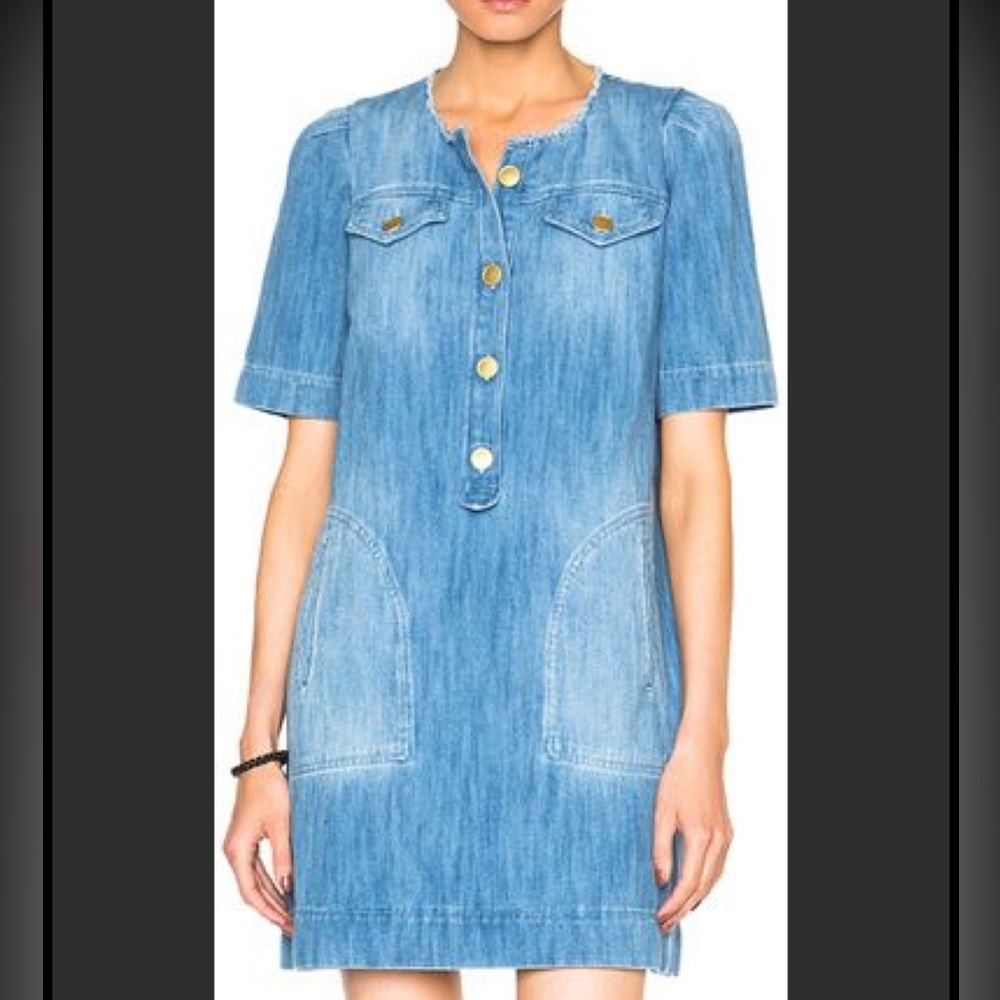 Isabel Marant Etoile Oriane Denim Mini Dress Blue Size 34 Short Sleeve Shift - Picture 3 of 9